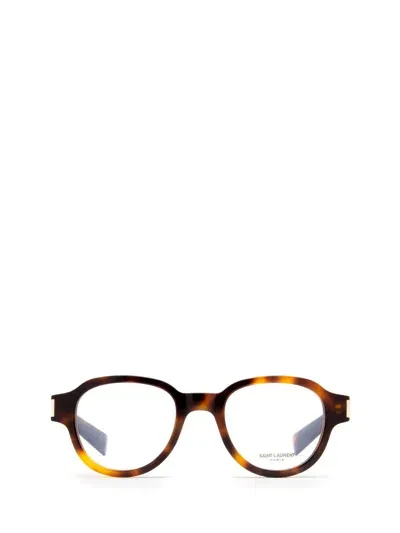 Saint Laurent Wayfarer Frame Glasses In 002 Havana Havana Transpa