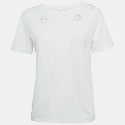 Pre-owned Saint Laurent White Cotton Star Cut-out Detail T-shirt Xs