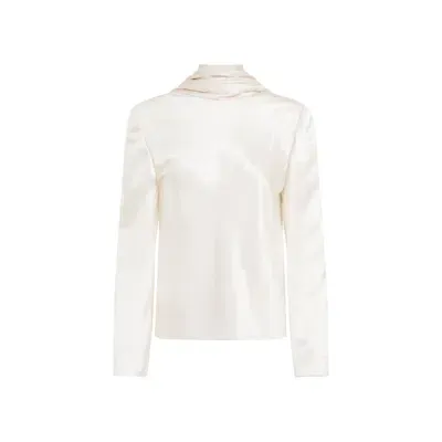 Saint Laurent White Draped Crepe Blouse