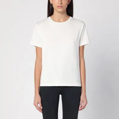 Saint Laurent White T-shirt With Logo Patch In Black