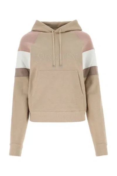 Saint Laurent Beige Cotton Sweatshirt In Brown