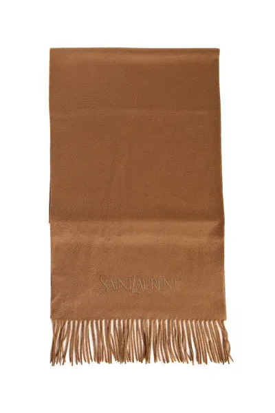 Saint Laurent Woman Beige Scarves In Brown