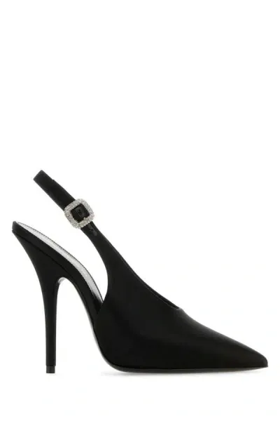 Saint Laurent Perry Crystal Buckle Slingback Pumps In Black