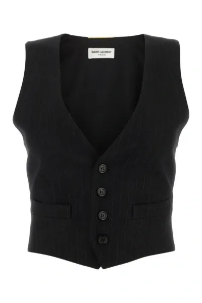 Saint Laurent Woman Embroidered Wool Blend Vest In Multicolor