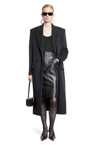 Saint Laurent Woman Grey Coats In Black