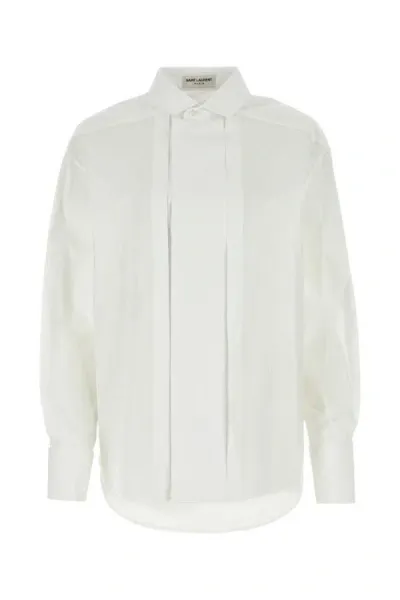 Saint Laurent Pleated Shirt In White