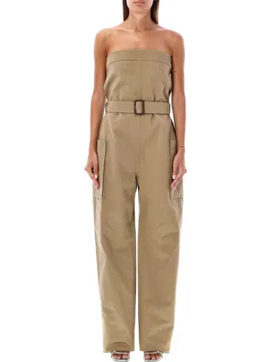 Saint Laurent Cotton Jumpsuit In Beige