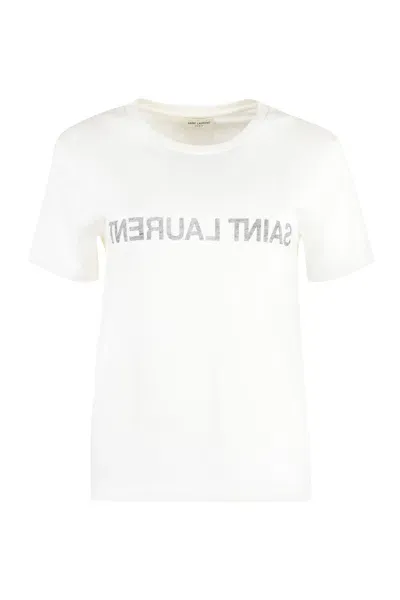 Saint Laurent Women's Printed Cotton T-shirt In White