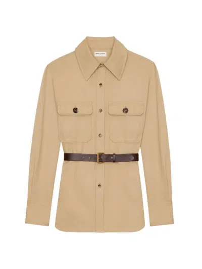 Saint Laurent Women's Saharienne Shirt In Cotton Drill In Beige