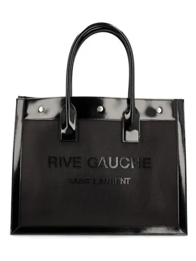 Saint Laurent Small Rive Gauche Nylon Tote Bag In Black