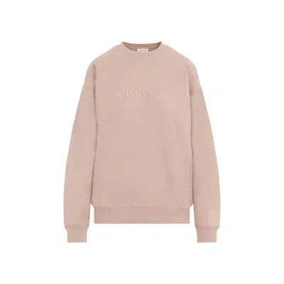 Saint Laurent Logo Crewneck Sweatshirt In Nude & Neutrals