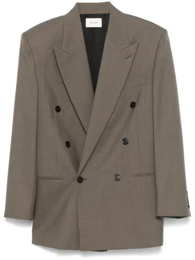 Saint Laurent Wool Blazer In Brown