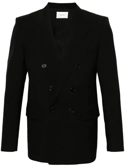 Saint Laurent Wool Gabardine Blazer In Black