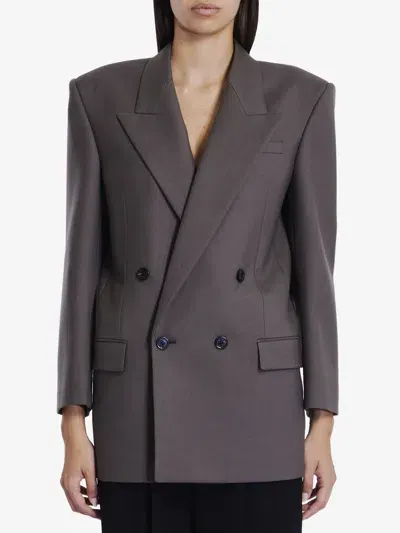 Saint Laurent Wool Gabardine Jacket In Gray