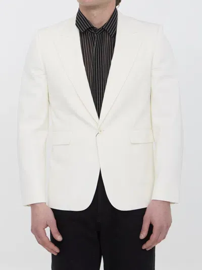 Saint Laurent Single-breasted Silk-blend Suit Jacket In Craie