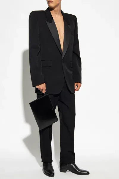 Saint Laurent Slim-fit Satin-trimmed Grain De Poudre Wool Tuxedo Jacket In Black