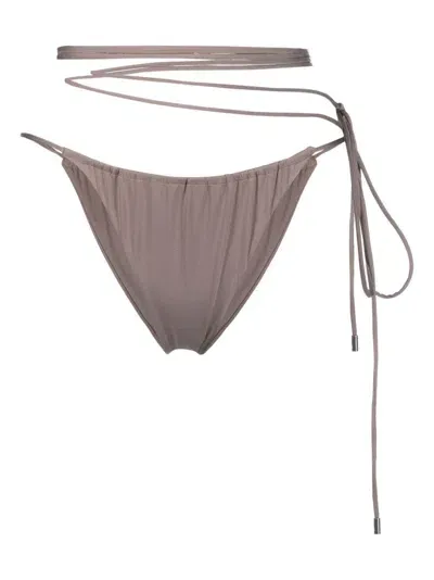 Saint Laurent Wraparound Lace-up Bikini Bottom In Braun