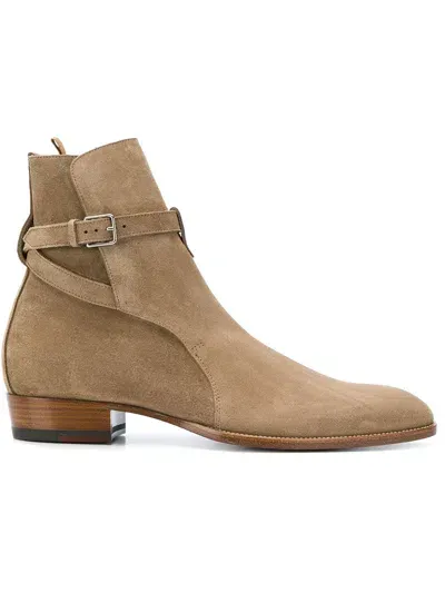 Saint Laurent Wyatt 30 Suede Leather Boots In Beige