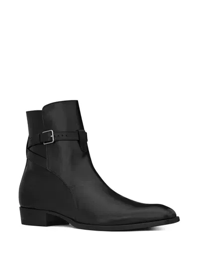 Saint Laurent Wyatt Jodhpur Leather Boots In Black