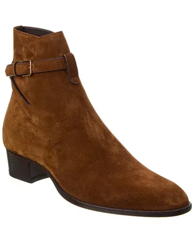 Saint Laurent Wyatt Jodphur Suede Bootie In Brown