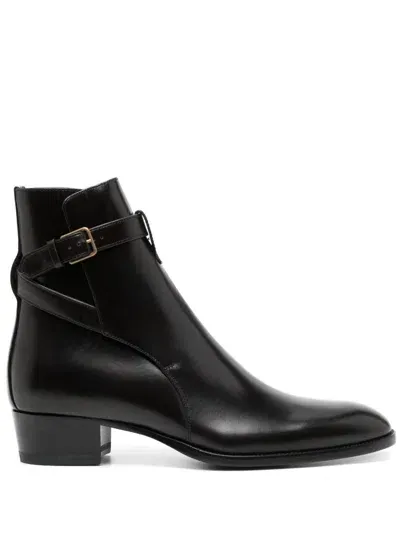 Saint Laurent Wyatt Leather Ankle Boots In Brown