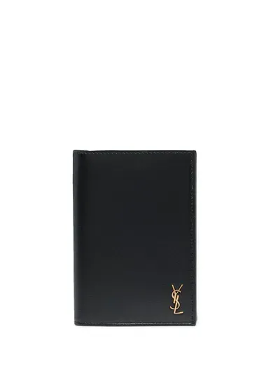 Saint Laurent Ysl Logo-plaque Cardholder In Black