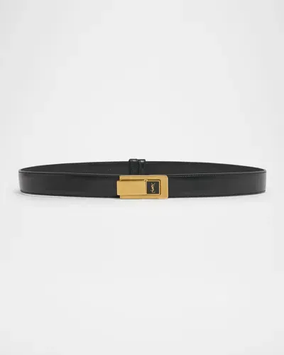 Saint Laurent Ysl Skinny Leather Belt In Black