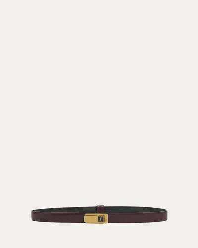 Saint Laurent Ysl Skinny Leather Belt In Hot Wine