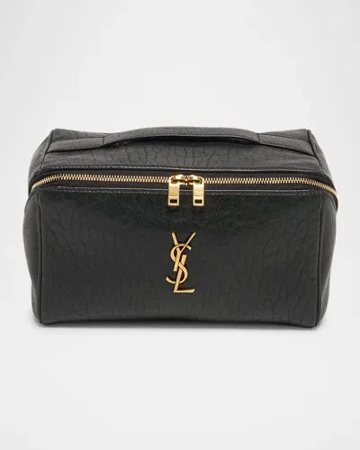 Saint Laurent Ysl Vanity Case In Grained Leather In Noir