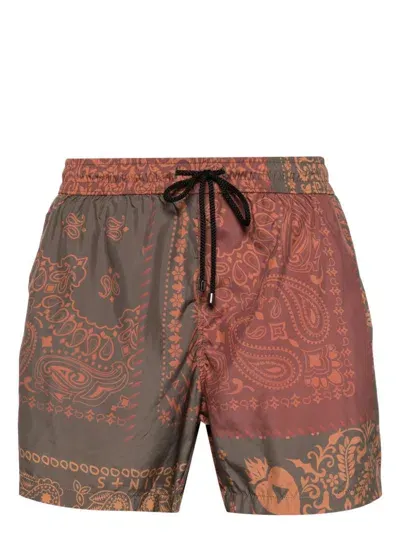 Saints Studio Graphic-print Swim Shorts In Green