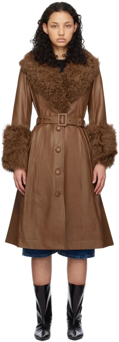 Saks Potts Brown Foxy Shearling Coat