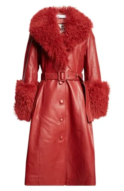 Saks Potts Foxy Genuine Shearling Trim Leather Coat In Syrah