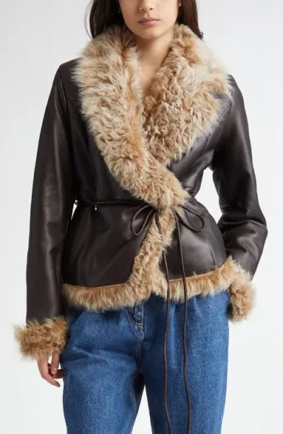 Saks Potts Moss Genuine Shearling Coat In Brown & Light Brown