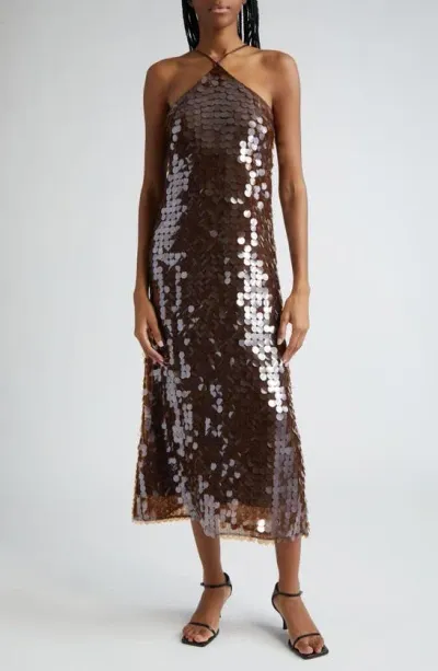 Saks Potts Polly Paillette Embellished Dress In Brown Sequins