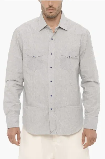 Salvatore Piccolo Hairline Striped Texana Shirt With Double Breast Pocket In Gray