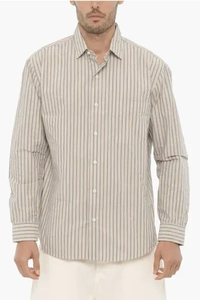 Salvatore Piccolo Spread Collar Bengal Striped Alberto Shirt In Brown