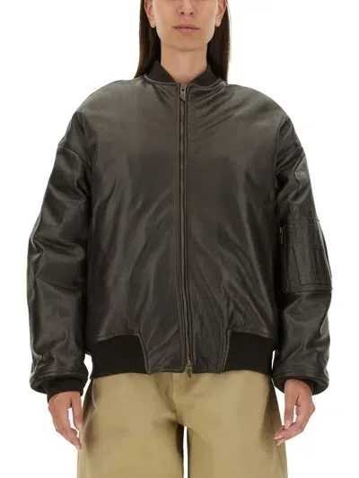 Salvatore Santoro Leather Bomber Jacket In Brown