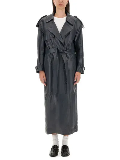 Salvatore Santoro Leather Trench Coat In Grey