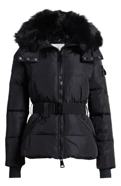 Sam . Delilah Water Resistant Down Puffer Coat With Removable Genuine Shearling Collar<br> In Black