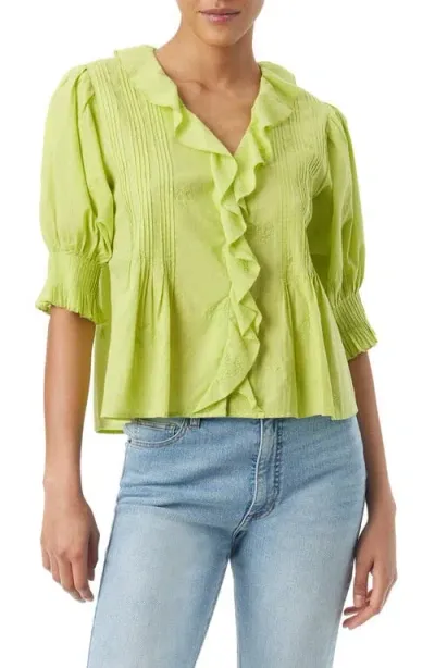 Sam Edelman Althea Embroidered Ruffle Neck Top In Apple Green