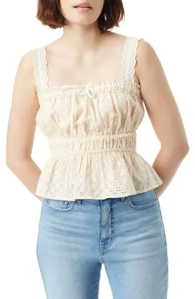 Sam Edelman Doria Embroidered Eyelet Cotton Peplum Top In Macadamia