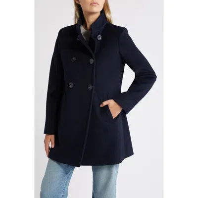 Sam Edelman Double Breasted Stand Collar Coat In Navy Blue