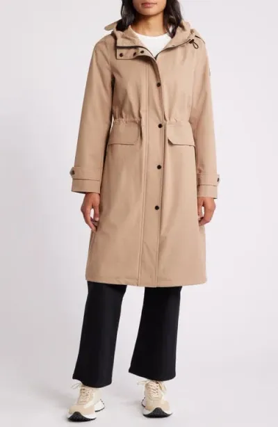 Sam Edelman Hooded Longline Coat In Camel