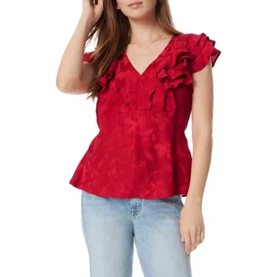 Sam Edelman Maila Ruffle Satin Top In Rhythmic Red