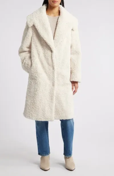 Sam Edelman Shawl Collar Faux Shearling Coat In Ivory