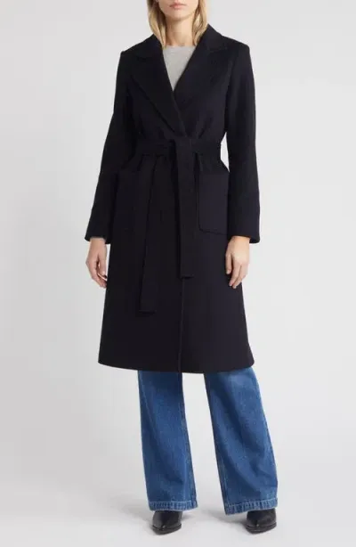 Sam Edelman Tie Belt Wool Blend Wrap Coat In Blue