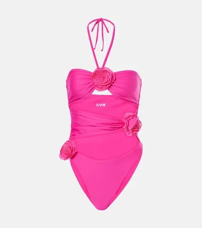 Same Floral-appliqué Cutout Swimsuit In Pink