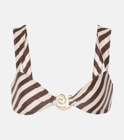 Same Spiral Striped Bikini Top In Brown