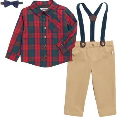 Sammy + Nat Babies'  Plaid Shirt, Bow Tie & Pants Set In Savvy Red Plaid