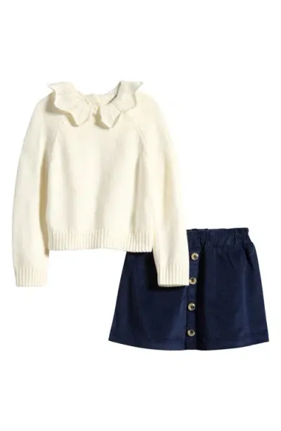 Sammy + Nat Babies'  Ruffle Collar Sweater & Skirt Set In Egret